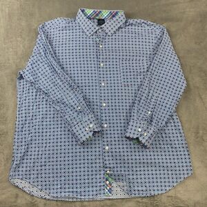 Tailorbyrd Button Down Mens 3X Blue Geometric Mosaic Print Long Sleeve